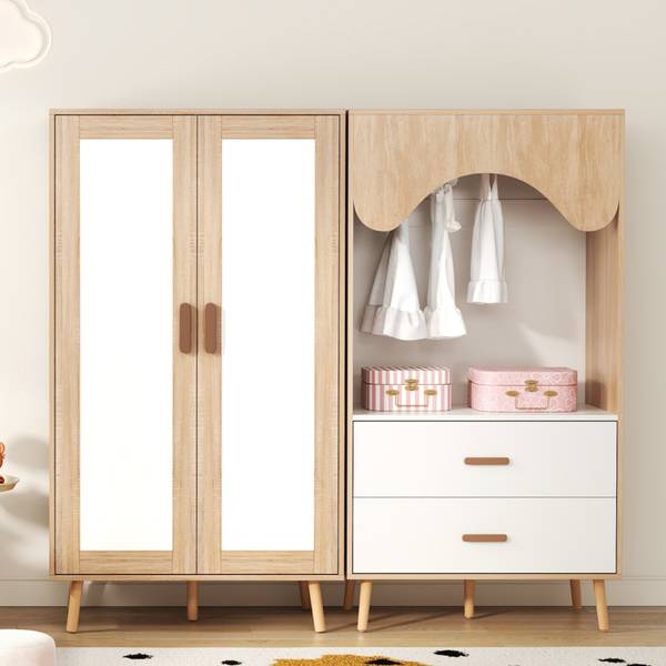Kinderkleiderschrank LucyNaturWoody Braun - Holzwerkstoff - 160 x 142 x 46 cm