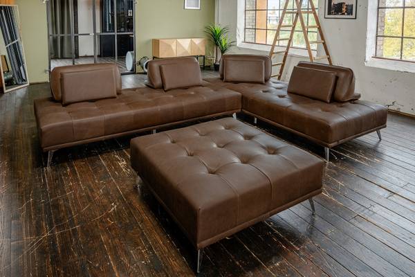 Modulsofa mit Hocker WIOLO 3er Set Dunkelbraun