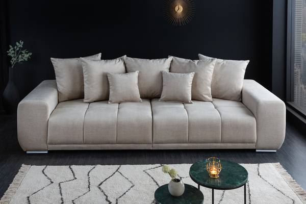 Sofa ELEGANCIA Beige - Polyester - Samt - 285 x 90 x 106 cm