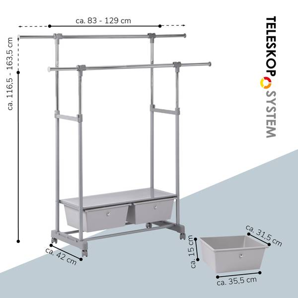 Kleiderstange 82819 Grau - Metall - 129 x 164 x 42 cm