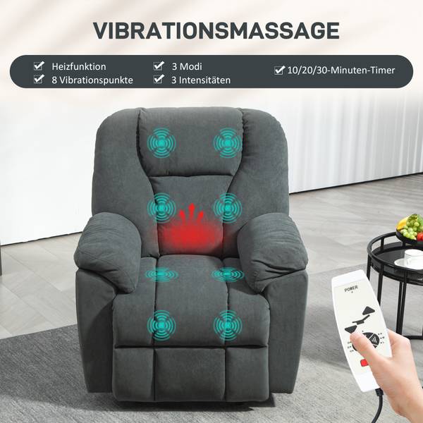 Massage-reclinerbank 83B-127V90CG grijs - polyester - velours - 88 x 101 x 97 cm