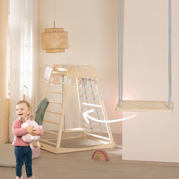 Indoor Spielturm Montessori Beige - Massivholz - 83 x 128 x 111 cm