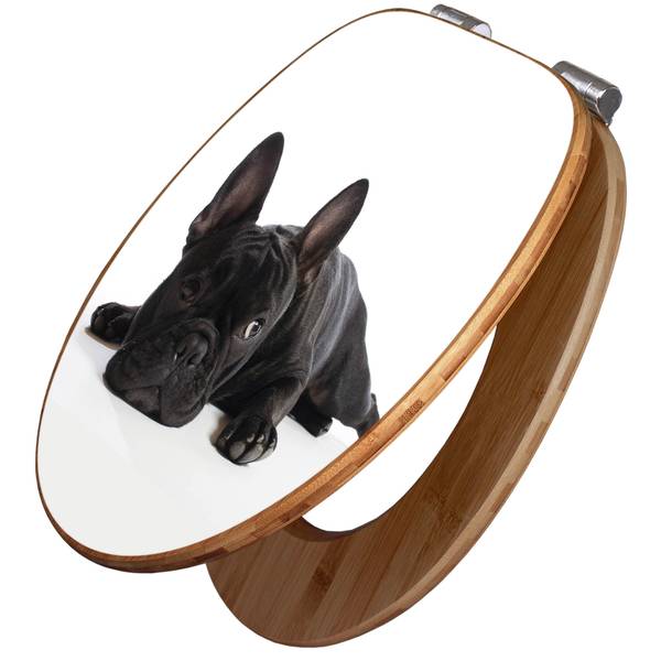 WC-Sitz mit Absenkautomatik Bulldogge Schwarz - Bambus - Holzwerkstoff - 38 x 5 x 49 cm