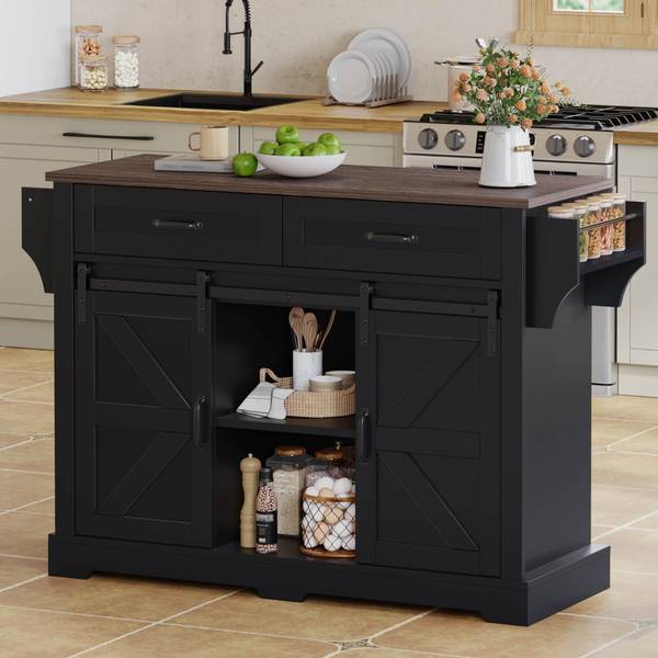 Küchenwagen WoodyEve Ⅲ Schwarz - Holzwerkstoff - 70 x 91 x 120 cm