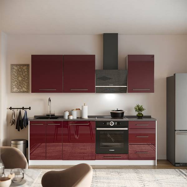 Küchenzeile Fame-Line 64025 Hochglanz Bordeaux - Reinweiß