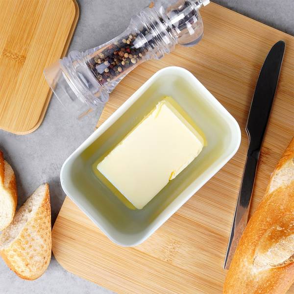 Butterdose mit Bambusdeckel Weiß