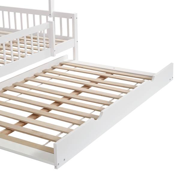 Lit gigogne LucyWoody Ⅰ Blanc - Bois manufacturé - Bois massif - 125 x 169 x 205 cm