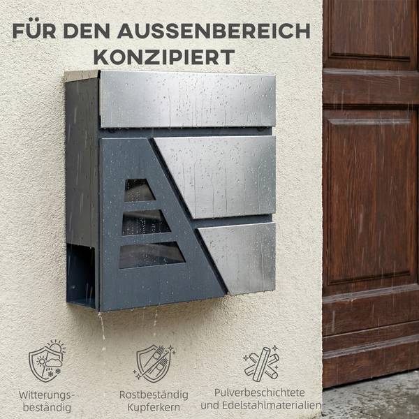 Briefkasten B80-019V00CG Grau - Metall - 10 x 37 x 37 cm