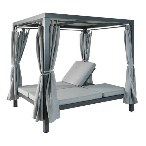 Lounge-Gartenliege J66 Grau - Metall - Textil - 205 x 208 x 190 cm