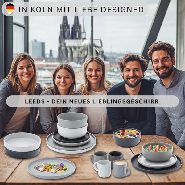 Speiseteller Leeds- 4 teilig Grau - Stein - 14 x 34 x 32 cm