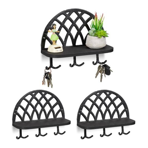 3 x Schlüsselbrett mit Ablage schwarz Schwarz - Gusseisen - 27 x 23 x 12 cm