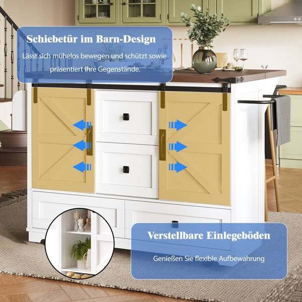 Mobile Kücheninsel Hestia Ⅰ Weiß - Holzwerkstoff - Metall - 74 x 93 x 143 cm