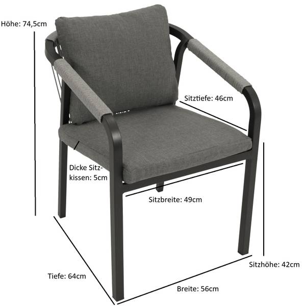 Garnitur LAGOS XL 9-teilig Grau - Aluminium - 255 x 76 x 255 cm
