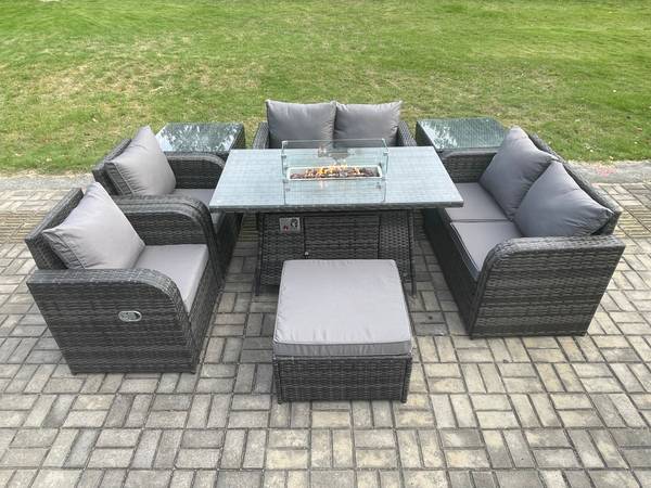 GARTENTISCHGRUPPE D(8er-Set) Grau - Webstoff - 80 x 70 x 140 cm