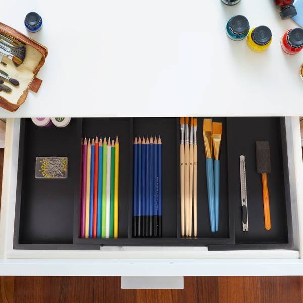 Ausziehbarer Besteckkasten aus Bambus Schwarz - Bambus - Holzwerkstoff - 31 x 5 x 46 cm