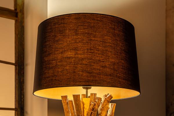 Stehlampe HARMONY NATURE Schwarz - Braun - Gold - Baumwollstoff - Wolle - Teakholz - 50 x 151 x 50 cm