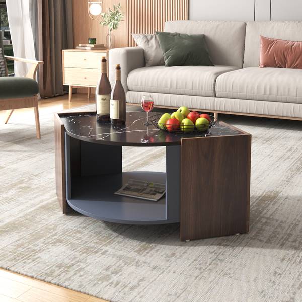 Salontafel MARBWoody Ⅱ zwart - bruin - plaatmateriaal op houtbasis - 63 x 40 x 97 cm