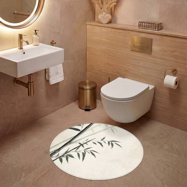 Tapis de Toilette Bambou Beige - Microfibre - 70 x 70 x 1 cm