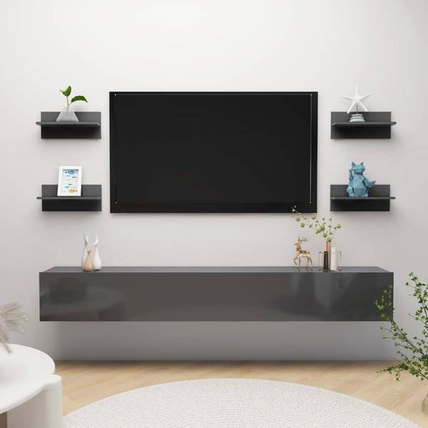 Wandregale 3008021-2 (4er Set) Grau - Holzwerkstoff - 12 x 18 x 40 cm
