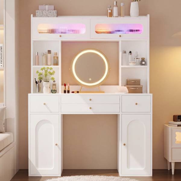 Schminktisch LucyGLOW mit Spiegel VI Weiß - Holzwerkstoff - 40 x 160 x 120 cm