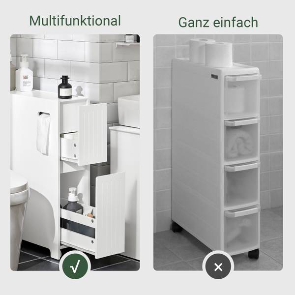 Nisplank met wielen BZR111-W wit - plaatmateriaal op houtbasis - 20 x 75 x 60 cm