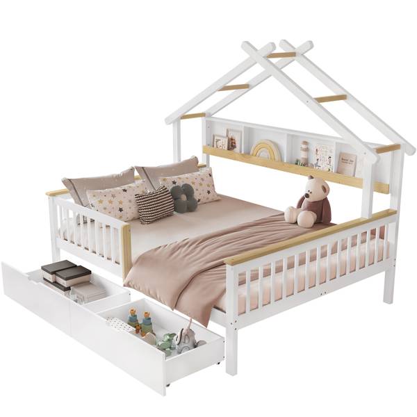Kinderbett WoodyZoom Ⅰ Weiß - Holzwerkstoff - Massivholz - 147 x 152 x 219 cm