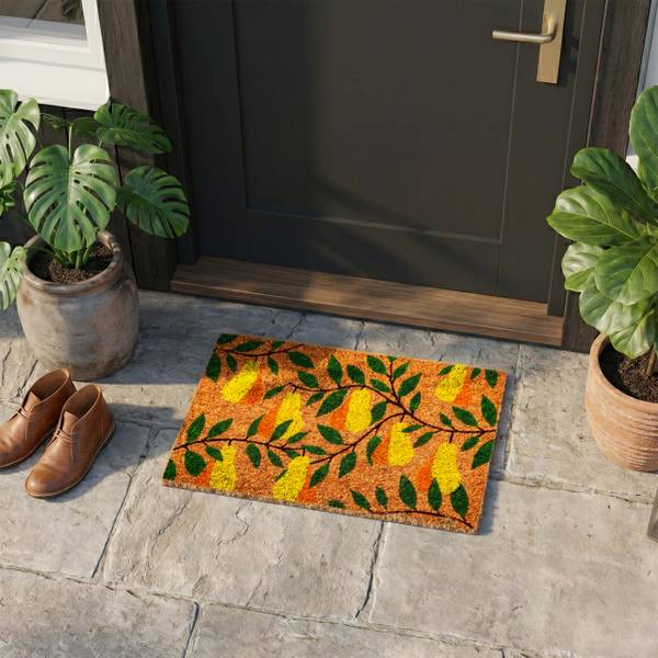 Paillasson en coco motif, 60 x 40 cm Marron - Vert - Jaune - Fibres naturelles - Matière plastique - 60 x 2 x 40 cm