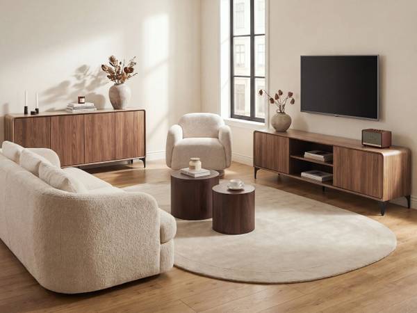 Meuble TV COWELL Noir - Marron - Bambou - 180 x 55 x 40 cm