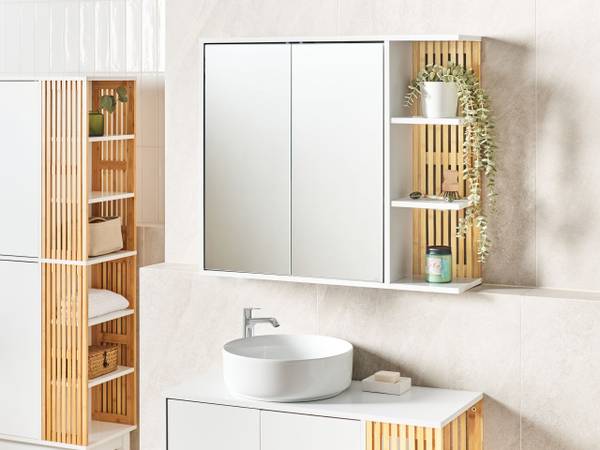 Bad-Spiegelschrank NUBES Braun - Weiß - Bambus - 80 x 70 x 21 cm