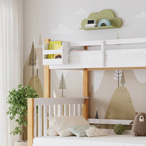 Etagenbett Elias I Weiß - Holzwerkstoff - Massivholz - 95 x 165 x 254 cm