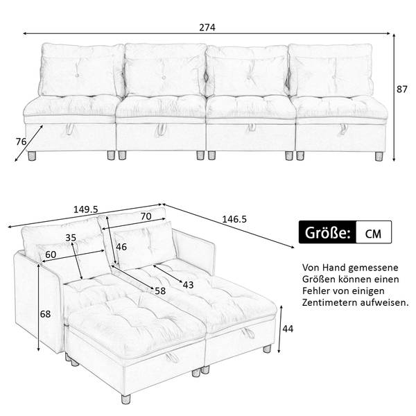 Sofaset Gaia Ⅰ Grau - Kunststoff - Massivholz - Textil - 76 x 87 x 274 cm