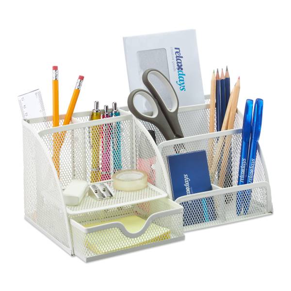 Schreibtisch Organizer Weiß Weiß - Stahl - 28 x 13 x 14 cm