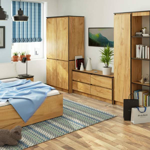 Kleiderschrank S90 4T CLP Eiche Schwarzbraun Dekor