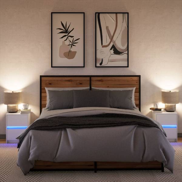 Nachttisch mit LED 2er Set X7502 Weiß