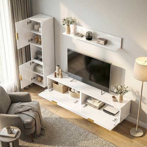Wohnwand 83B-692V90WT 4er Set Weiß - Holzwerkstoff - 33 x 30 x 180 cm