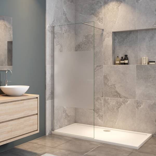Milchglas Streifen Duschwand Walk-In Grau - Sicherheitsglas - 80 x 200 x 1 cm