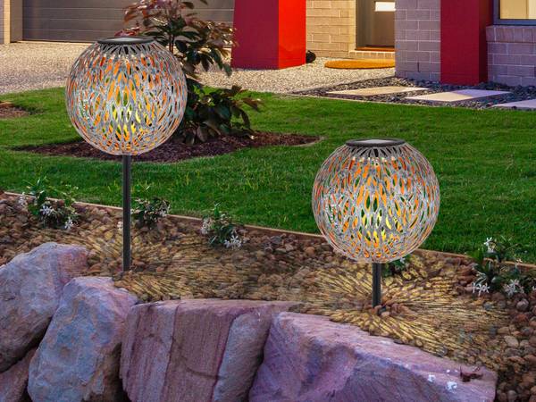 2er Set Solarkugeln Garten, Metall Ø18cm Gold - Silber - Metall - 18 x 54 x 18 cm