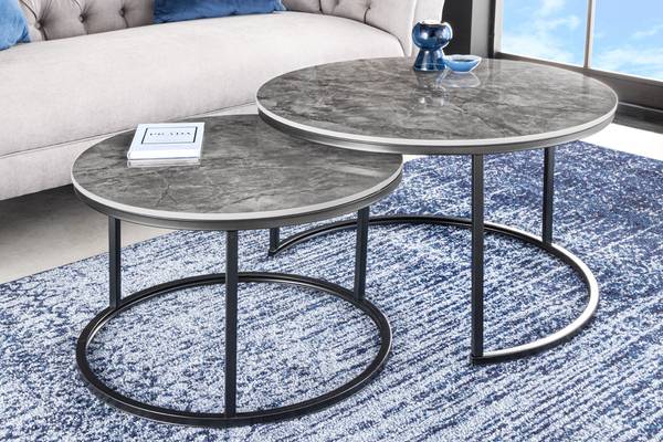 Couchtische ELEGANCE 2er Set Grau - Weiß - Marmor - 75 x 47 x 75 cm
