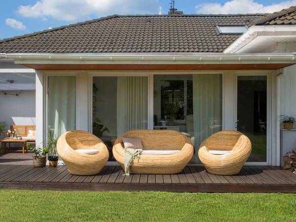 Canapé de jardin MAIORI Beige - Bleu - Rotin - 180 x 88 x 110 cm
