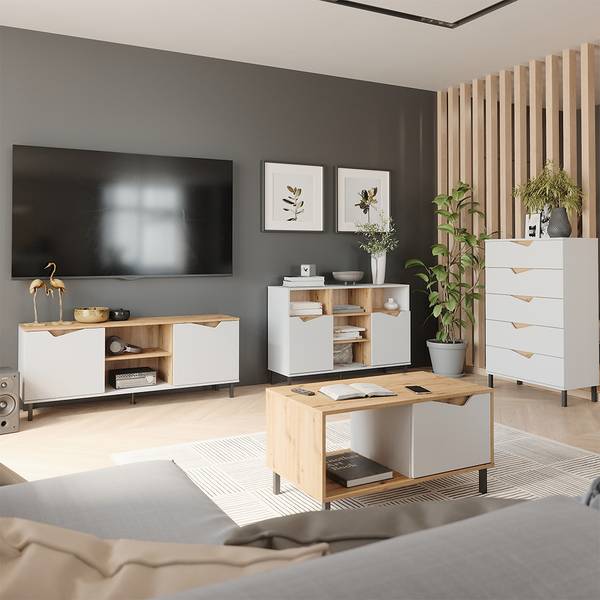 Kommode Marelle 57845 Asteiche Dekor - Reinweiß