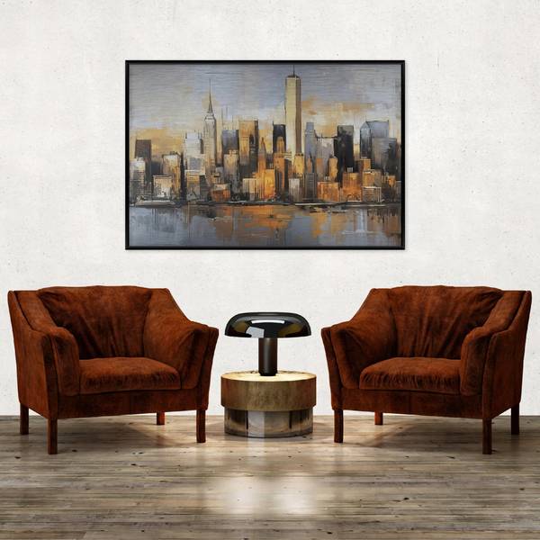 Bilder mit Rahmen Stadt ADS16435 Metall - 150 x 100 x 3 cm