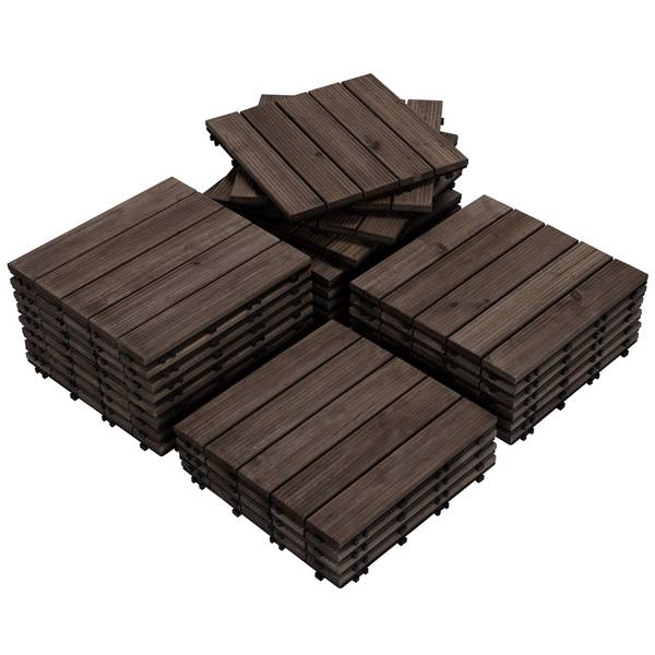 Klickfliesenset ARE46 27er Set Schwarz - Massivholz - 31 x 3 x 31 cm