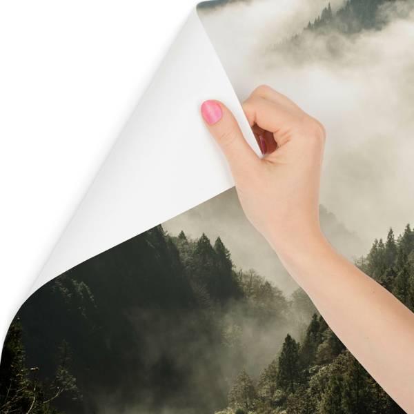 Fototapete WALD IM NEBEL Bäume Natur 3D Grün - Fleece - 135 x 90 x 90 cm