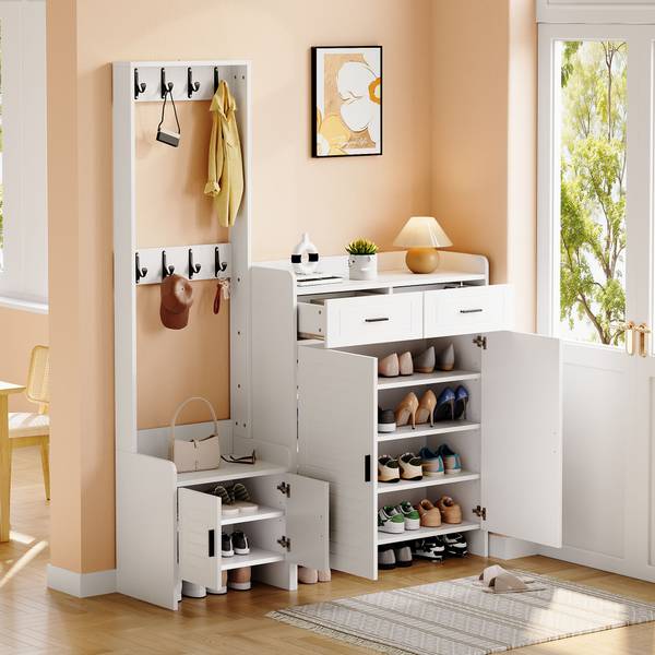 Schuhschrank-Set Eos Ⅰ Weiß - Holzwerkstoff - 125 x 165 x 32 cm