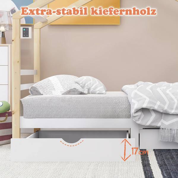 Kinderbed HomeyⅠ wit - grenenhout - 96 x 183 x 210 cm