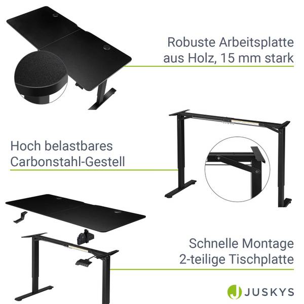 Schreibtisch Office höhenverstellbar Schwarz - Breite: 140 cm