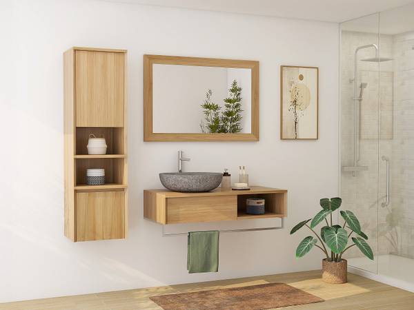 Badschrank KUPANG Beige - Holz teilmassiv - 40 x 140 x 35 cm