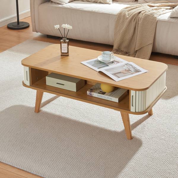 Couchtisch Tysvær Weiß - Bambus - Holzwerkstoff - 100 x 40 x 50 cm