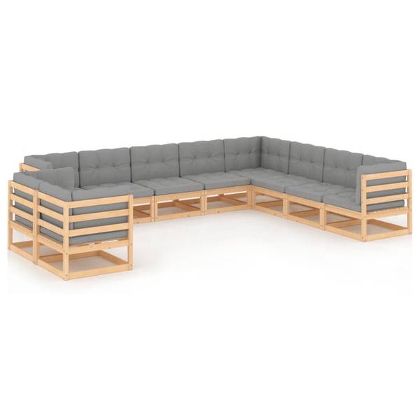 Loungeset 3009857-2 (10-delig) bruin - polyester - grenenhout - 70 x 67 x 70 cm