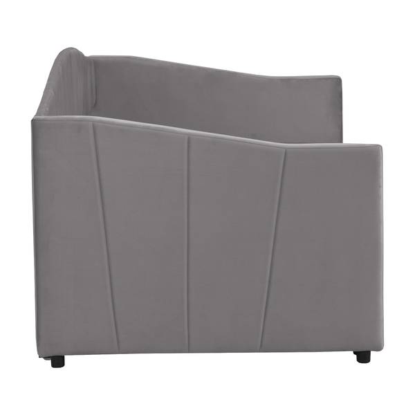 Tagesbett Ausziehbett Leto Ⅰ Grau - Polyester - Samt - Kiefer - Stahl - 188 x 74 x 212 cm